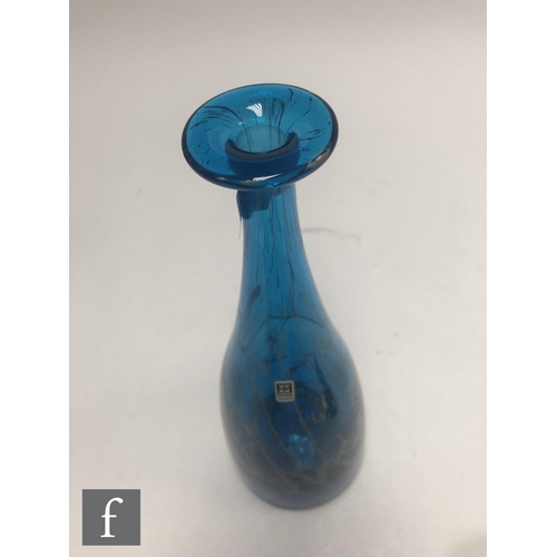 1055 - Mdina - A later 20th Century glass decanter, circa 1980, of tapering form, the blue body with ochre ... 