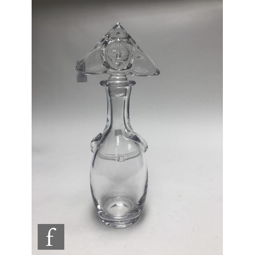 831 - Erik Hoglund - Boda - A Swedish glass Man decanter, the ovoid body with applied decoration of two ar... 