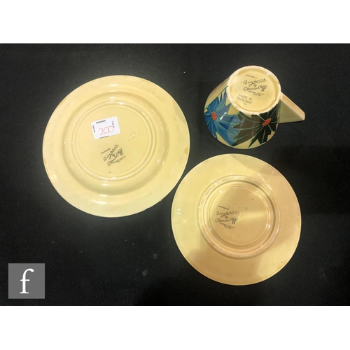 200 - Clarice Cliff - Umbrellas - A Conical shape tea cup, saucer and side plate circa 1929, decorated in ... 