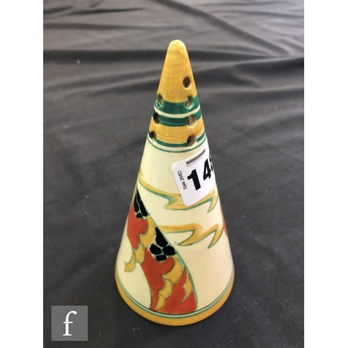 148 - Clarice Cliff - Solitude - A conical sugar sifter circa 1933, hand painted with a stylised tree and ... 