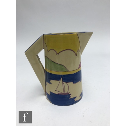 144 - Clarice Cliff - Gibraltar - A large Conical shape jug circa 1932, hand painted with four sailing boa... 