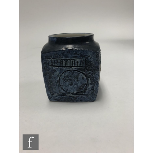 865 - Troika Pottery - A cube shaped marmalade pot decorated by Sue Lowe with carved and incised decoratio... 