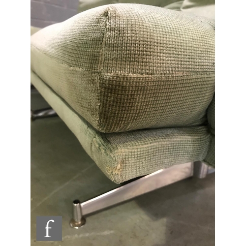 838 - Howard Keith for HK Furniture – A three-seat sofa upholstered in green velour above a chromium plate... 