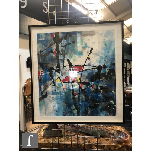 1241 - Chinese School - Abstract in red, yellow and blue, signed indistinctly and dated 2018 in the stone, ... 