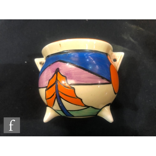 74 - Clarice Cliff - Luxor - A small cauldron circa 1930, hand painted with a stylised landscape scene wi... 