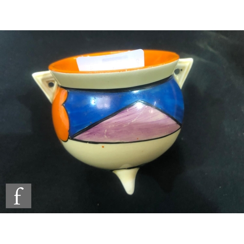 74 - Clarice Cliff - Luxor - A small cauldron circa 1930, hand painted with a stylised landscape scene wi... 