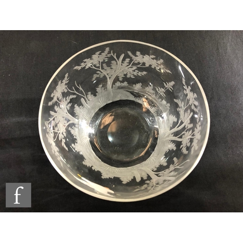 417 - Moser - A pair of clear crystal finger bowls, of circular form decorated with engraved tree landscap... 