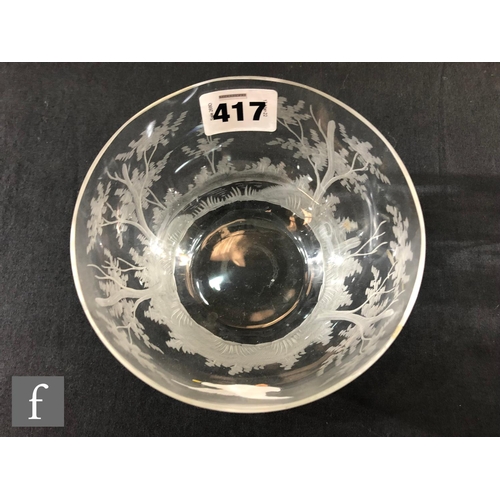 417 - Moser - A pair of clear crystal finger bowls, of circular form decorated with engraved tree landscap... 