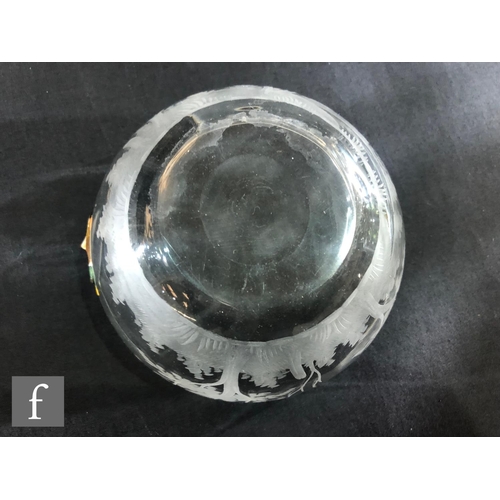 417 - Moser - A pair of clear crystal finger bowls, of circular form decorated with engraved tree landscap... 