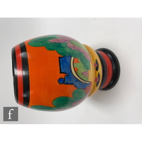 111 - Clarice Cliff - Applique Orange Avignon - A shape 362 vase circa 1930, hand painted with a stylised ... 