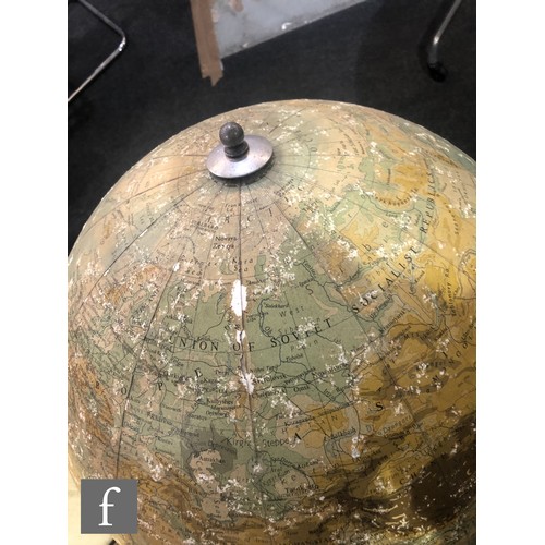 942 - George Philip & Son Ltd - A mid 20th Century 19 inch terrestrial globe, raised to a turned woode... 