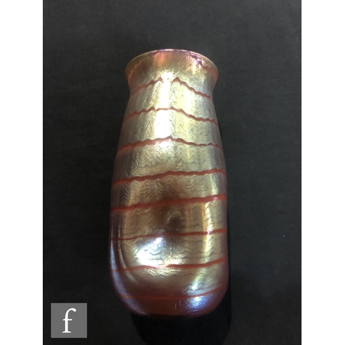 8 - Loetz - A Phaenomen Genre glass vase, circa 1907, PG 5301, the dimpled cylinder form with everted ri... 