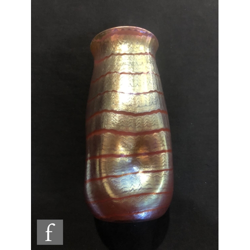 8 - Loetz - A Phaenomen Genre glass vase, circa 1907, PG 5301, the dimpled cylinder form with everted ri... 