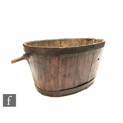 1221 - A 19th Century coopered oak wash tub or planter, lacking one handle, width 75cm, A/F.