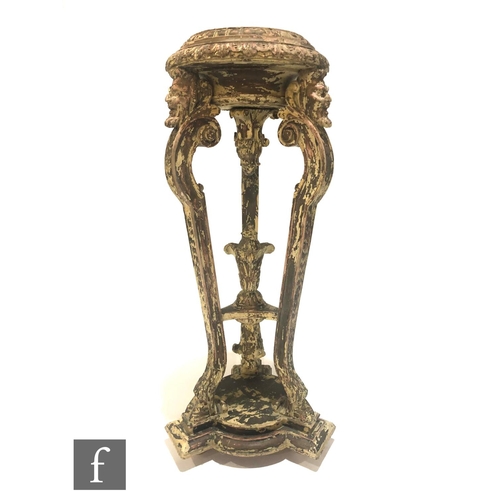 1222 - A late 19th century Italianate cream painted wooden jardinière stand, the stepped circular top over ... 