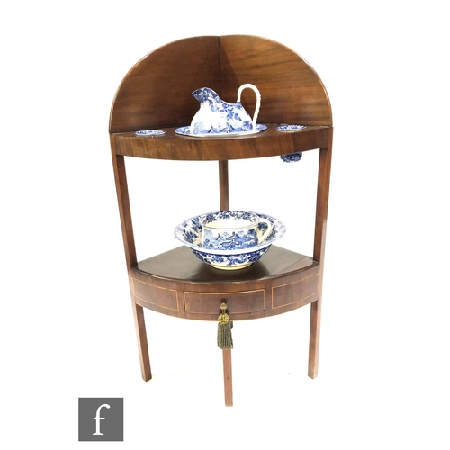 1228 - A George IV mahogany corner wash stand, with later Spode Italian pattern blue and white transfer pri... 