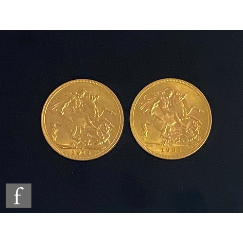 481 - Two George V full sovereigns dated 1914 and 1931. (2)