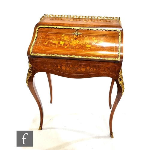 1235 - A Louis XV style French ladies writing desk, the drawer interior enclosed by a marquetry floral inla... 