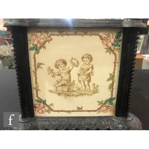 96 - A 19th Century cast iron planter with four Minton Hollins 6 inch allegorical tiles each decorated wi... 