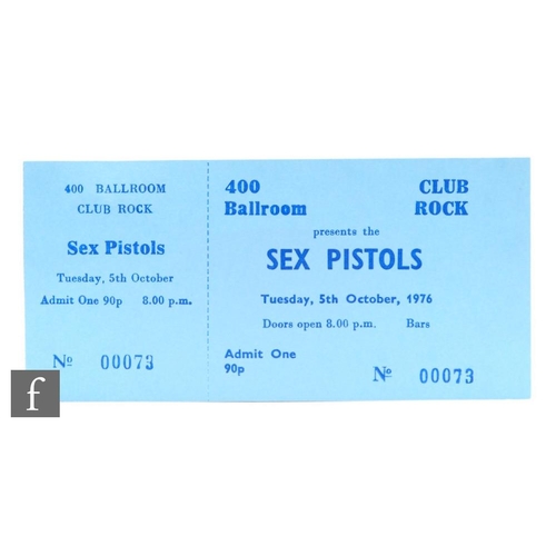 66 - An unused and intact 1976 Sex Pistols ticket, from the 400 Ballroom and Club Rock cancelled gig, Tue... 