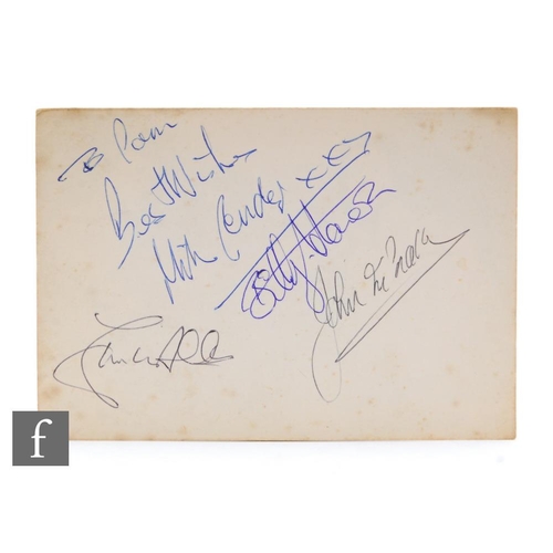 71 - An autographed The Searchers postcard, the black and white promo card signed to the reverse, 'To Pam... 