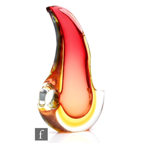 190 - A 20th Century Murano sommerso vase, of abstract pulled form with side aperture, internally decorate... 