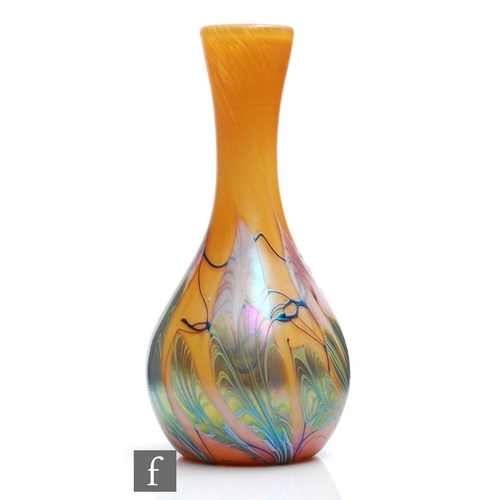 191 - A 20th Century Okra glass vase designed by Dave Barras, of skittle form with tapering flared neck, d... 