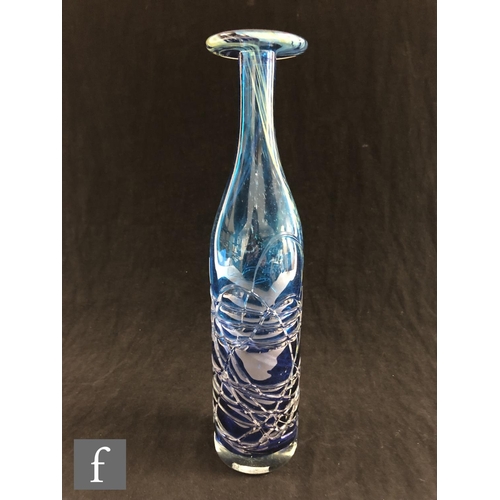 197 - A later 20th Century Mdina bottle vase, of sleeve form with collar neck and flat rim, decorated with... 