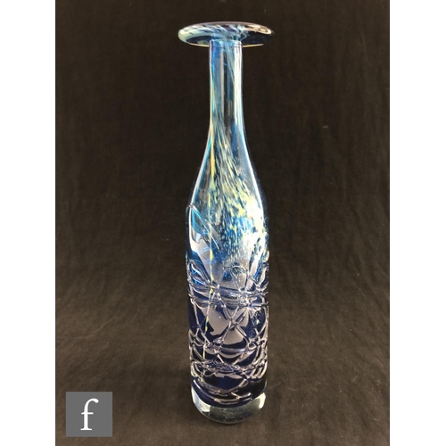 197 - A later 20th Century Mdina bottle vase, of sleeve form with collar neck and flat rim, decorated with... 