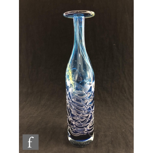 197 - A later 20th Century Mdina bottle vase, of sleeve form with collar neck and flat rim, decorated with... 