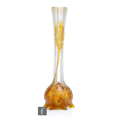 239 - An early 20th Century Legras glass vase, of globe and shaft form with moulded vertical banding, enam... 