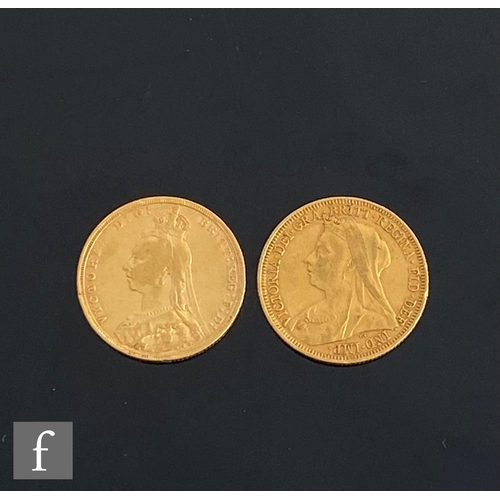 693 - Two Victoria sovereigns, 1892 and 1894. (2)