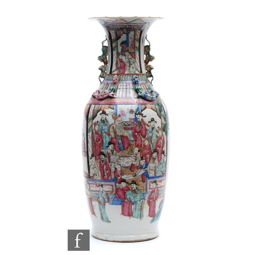 227 - A Chinese 19th Century Canton famille rose vase of baluster form, the neck extending to a flared and... 