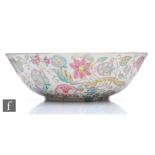 100 - Three later 20th Century bowls decorated by Mary Churchill each with hand painted flowers and foliag... 