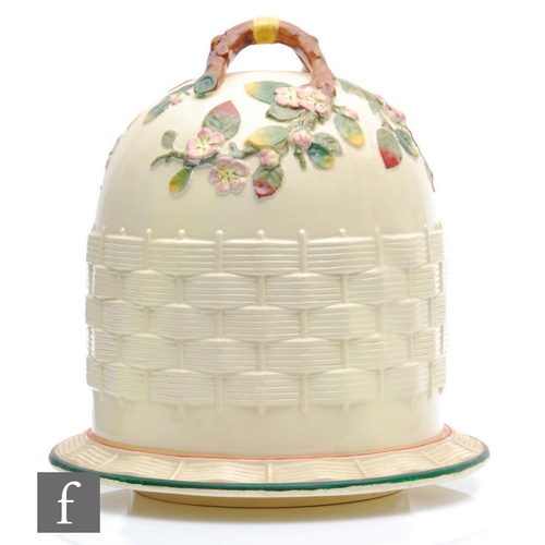 127 - A late 19th Century George Jones stilton dome and cover decorated in relief with strawberry blossom ... 