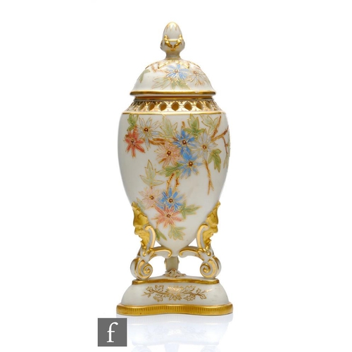 30 - A late 19th Century Grainger & Co Worcester vase and cover, the egg shaped body decorated with s... 