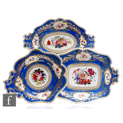 32 - Three 19th Century Chamberlain Worcester dessert dishes from a larger set, each decorated with hand ... 