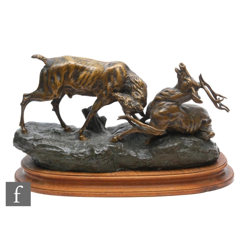 947 - An early 20th Century patinated bronze group study of rutting stags, after Thomas Francois Cartier, ... 