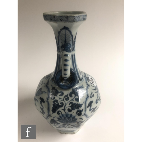 210 - Two Chinese blue and white porcelain vases, each of bottle form decorated with Qilin and dragon, bef... 