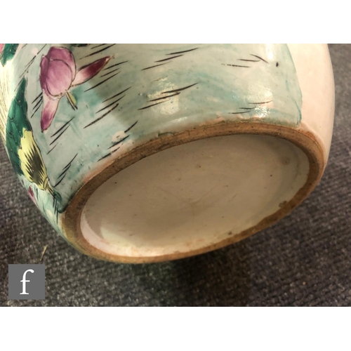 224 - Two Chinese famille rose vases, each of ovoid form, the first with a pink ground detailed with flowe... 