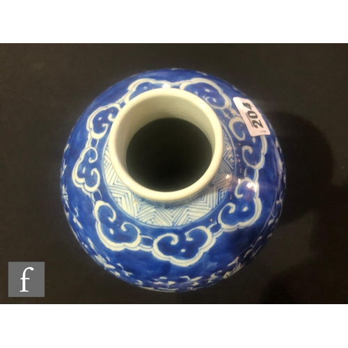 204 - A Chinese blue and white porcelain vase, of ovoid form rising from a spreading foot, the body decora... 