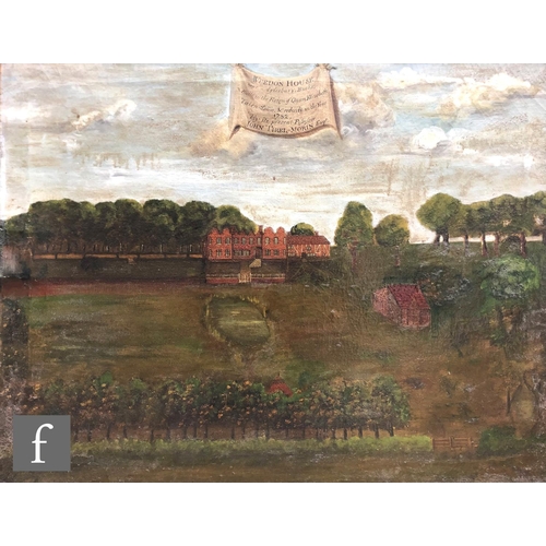 523 - ENGLISH NIAVE SCHOOL (18TH CENTURY) – 'Weedon House and grounds', oil on canvas, bears inscription '... 