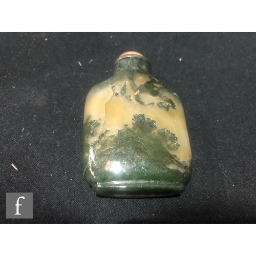 164 - A collection of late Qing Dynasty (1644-1912) snuff bottles, to include a moss agate example with a ... 