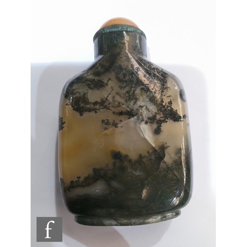 164 - A collection of late Qing Dynasty (1644-1912) snuff bottles, to include a moss agate example with a ... 