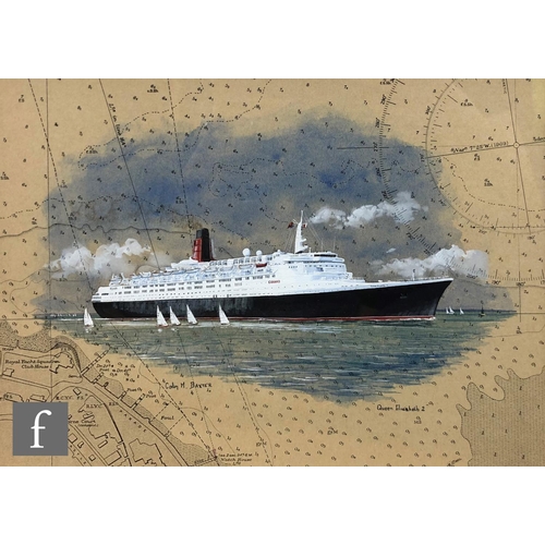 532 - COLIN M. BAXTER (CONTEMPORARY) – Cunard Line Queen Elizabeth 2 at Cowes, gouache on print... 