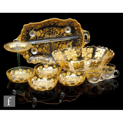 336 - A collection of early 20th Century glass ware circa 1900, possibly Moser, to comprise pedestal taza,... 