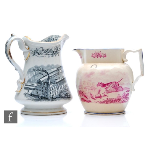 101 - A 19th Century water jug decorated with a two scenes of Johnson's XXX Tunstall Brewery with text ben... 