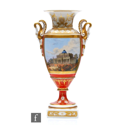 1 - A 19th Century Chamberlain Worcester pedestal vase decorated with a hand painted rectangular named v... 
