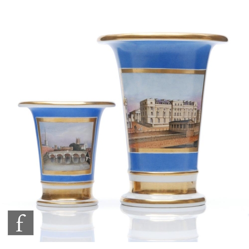 11 - Two 19th Century Doe & Rogers Worcester trumpet vases, the first decorated with a scene titled T... 