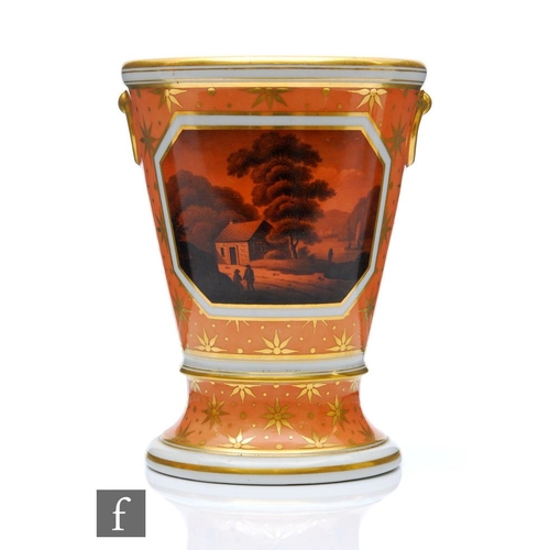 13 - A 19th Century Barr Flight & Barr Worcester bucket vase with a black on rust landscape panel aga... 